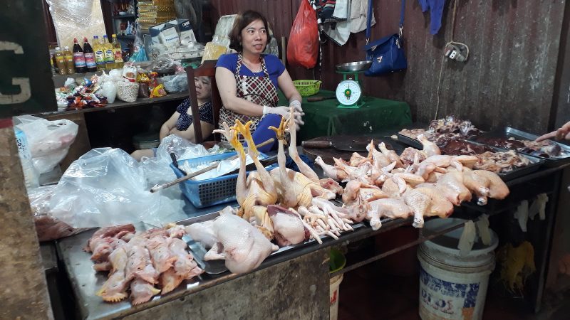 chicken on market stall in vietnam