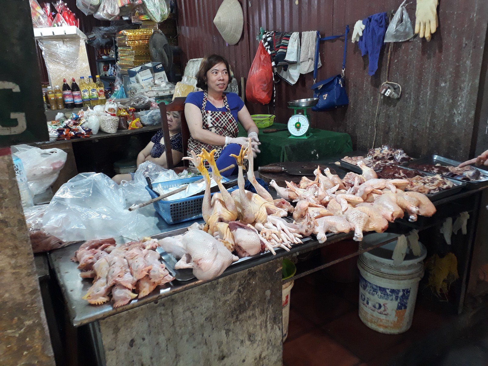 chicken on market stall in vietnam