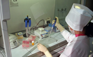 Lab specialist working on avian influenza