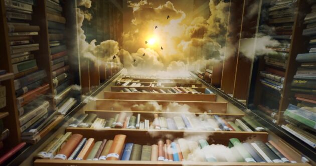 abstract of books, clouds, sky sun