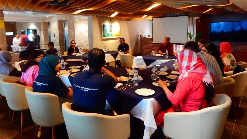 People seated around tables